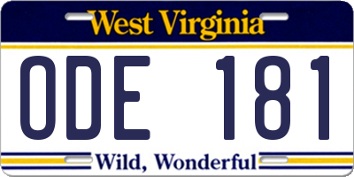 WV license plate ODE181