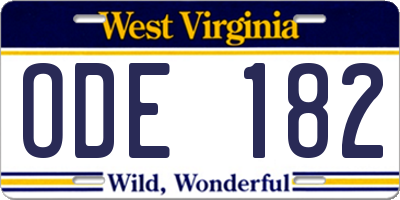 WV license plate ODE182