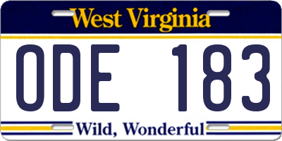 WV license plate ODE183