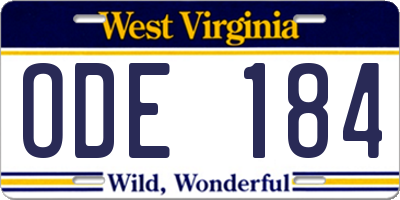 WV license plate ODE184