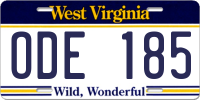 WV license plate ODE185
