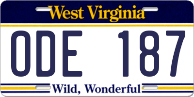 WV license plate ODE187