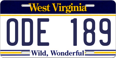 WV license plate ODE189