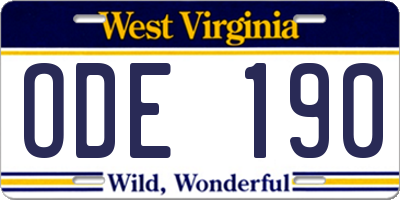 WV license plate ODE190
