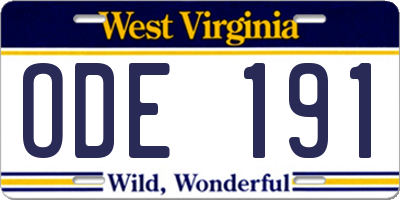 WV license plate ODE191