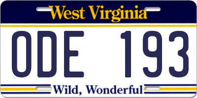 WV license plate ODE193