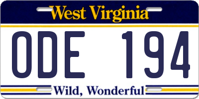 WV license plate ODE194
