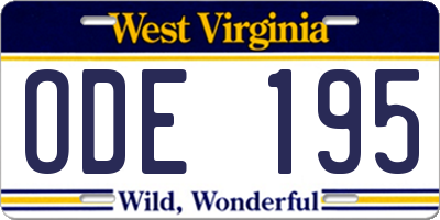 WV license plate ODE195