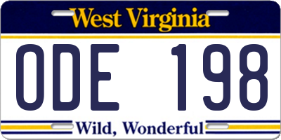 WV license plate ODE198