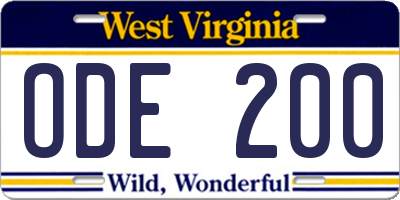 WV license plate ODE200