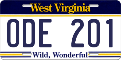WV license plate ODE201