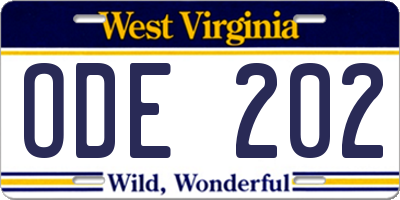 WV license plate ODE202