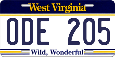 WV license plate ODE205