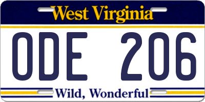 WV license plate ODE206