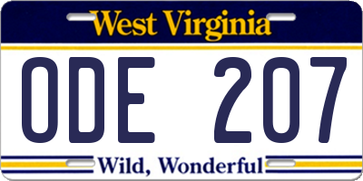 WV license plate ODE207