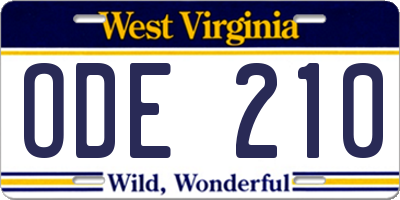 WV license plate ODE210