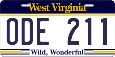 WV license plate ODE211