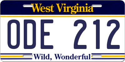 WV license plate ODE212