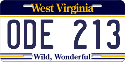 WV license plate ODE213