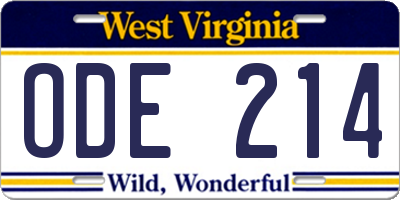 WV license plate ODE214