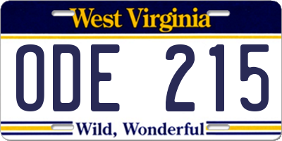 WV license plate ODE215
