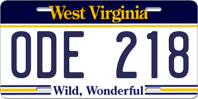 WV license plate ODE218