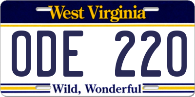 WV license plate ODE220
