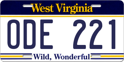 WV license plate ODE221