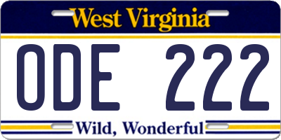 WV license plate ODE222