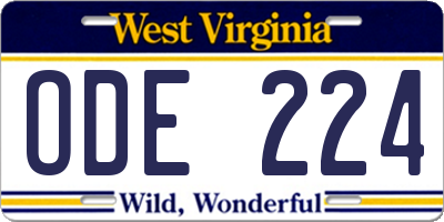 WV license plate ODE224