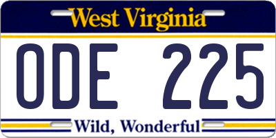 WV license plate ODE225