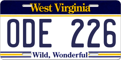 WV license plate ODE226