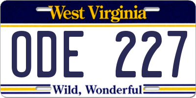 WV license plate ODE227