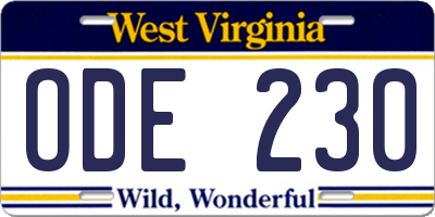 WV license plate ODE230