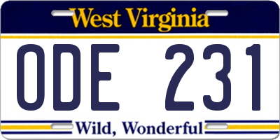WV license plate ODE231