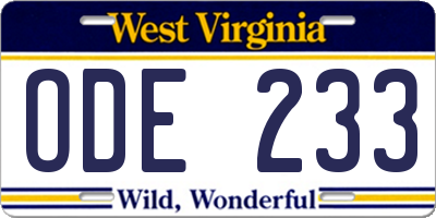 WV license plate ODE233