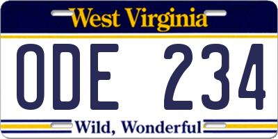 WV license plate ODE234