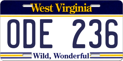 WV license plate ODE236