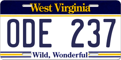 WV license plate ODE237
