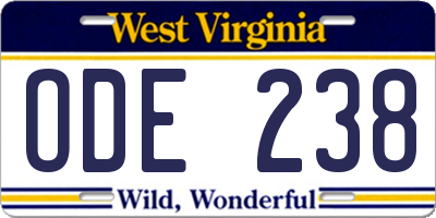 WV license plate ODE238