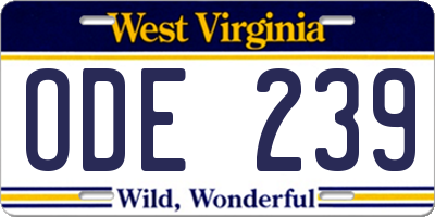 WV license plate ODE239