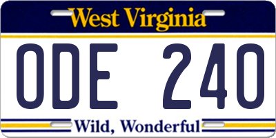 WV license plate ODE240