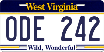 WV license plate ODE242
