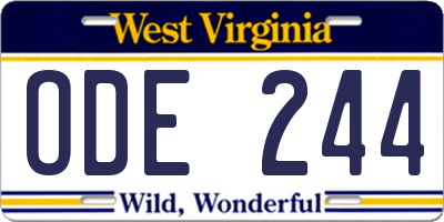 WV license plate ODE244