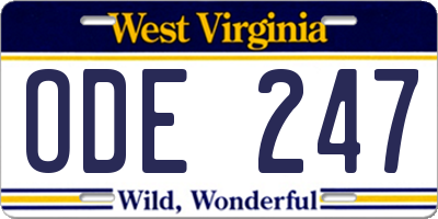 WV license plate ODE247