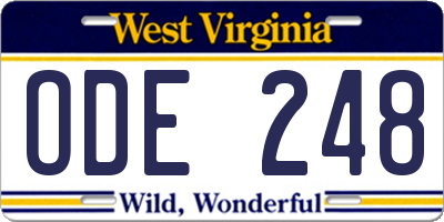 WV license plate ODE248