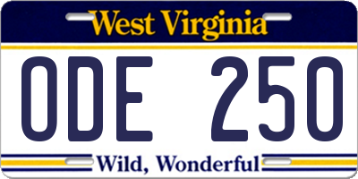 WV license plate ODE250