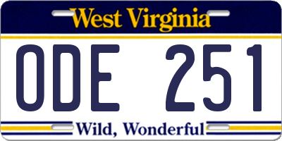 WV license plate ODE251