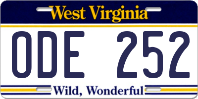 WV license plate ODE252