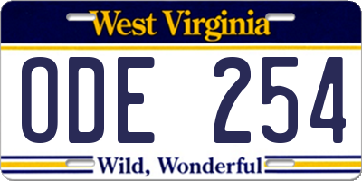 WV license plate ODE254
